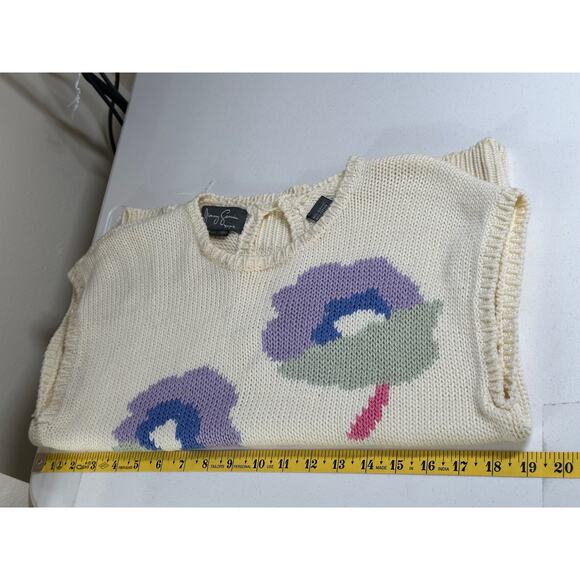 Jimmy Garcia Sweater Womens Small‎ Knit Cream Floral Hand Loomed Cottage Artsy - Picture 11 of 12